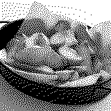 A basket of fried potato wedges, drawn in one-bit dither