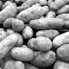 A bin of russet potatoes, the server icon, drawn in one-bit dither